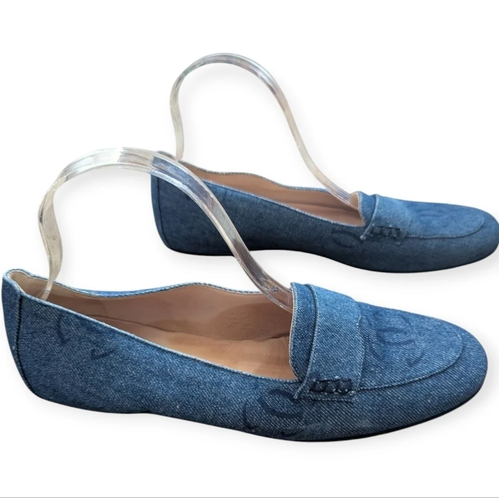 Vintage Y2K Chanel Denim Loafers Rare Designer Luxury Slip-On Shoes Flats Sz 10